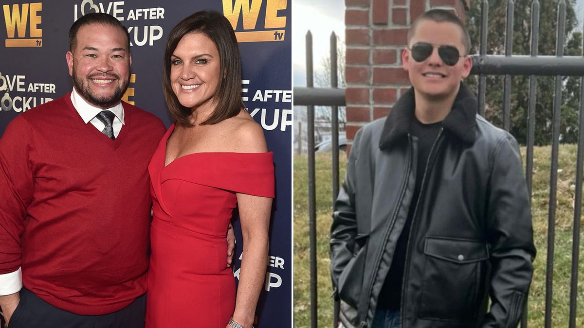 Een uitgesplitst beeld van Jon Gosselin, Colleen Conrad, Collin Gosselin