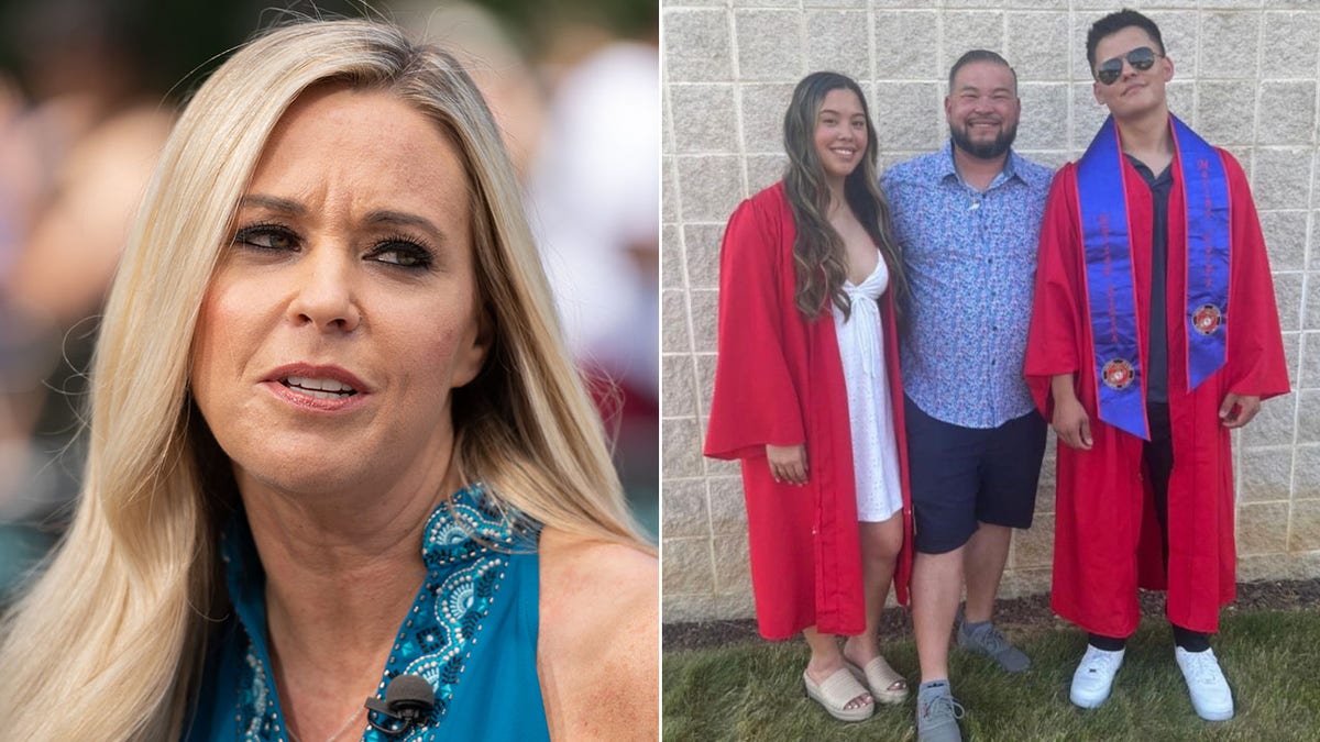Een uitgesplitst beeld van Kate Gosselin met Hannah, Jon en Collin Gosselin